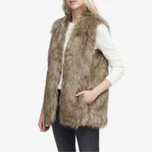 Banana Republic faux fur vest Womens Size Large Petite warm brown Casual